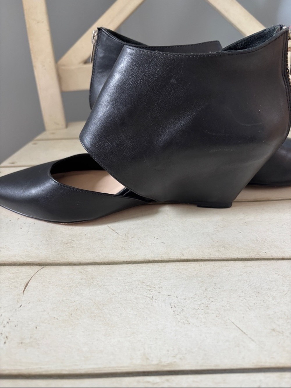 Loeffler Randall Annie black leather cut-out wedge boots Cutout PointedToe Mules - Picture 9 of 9